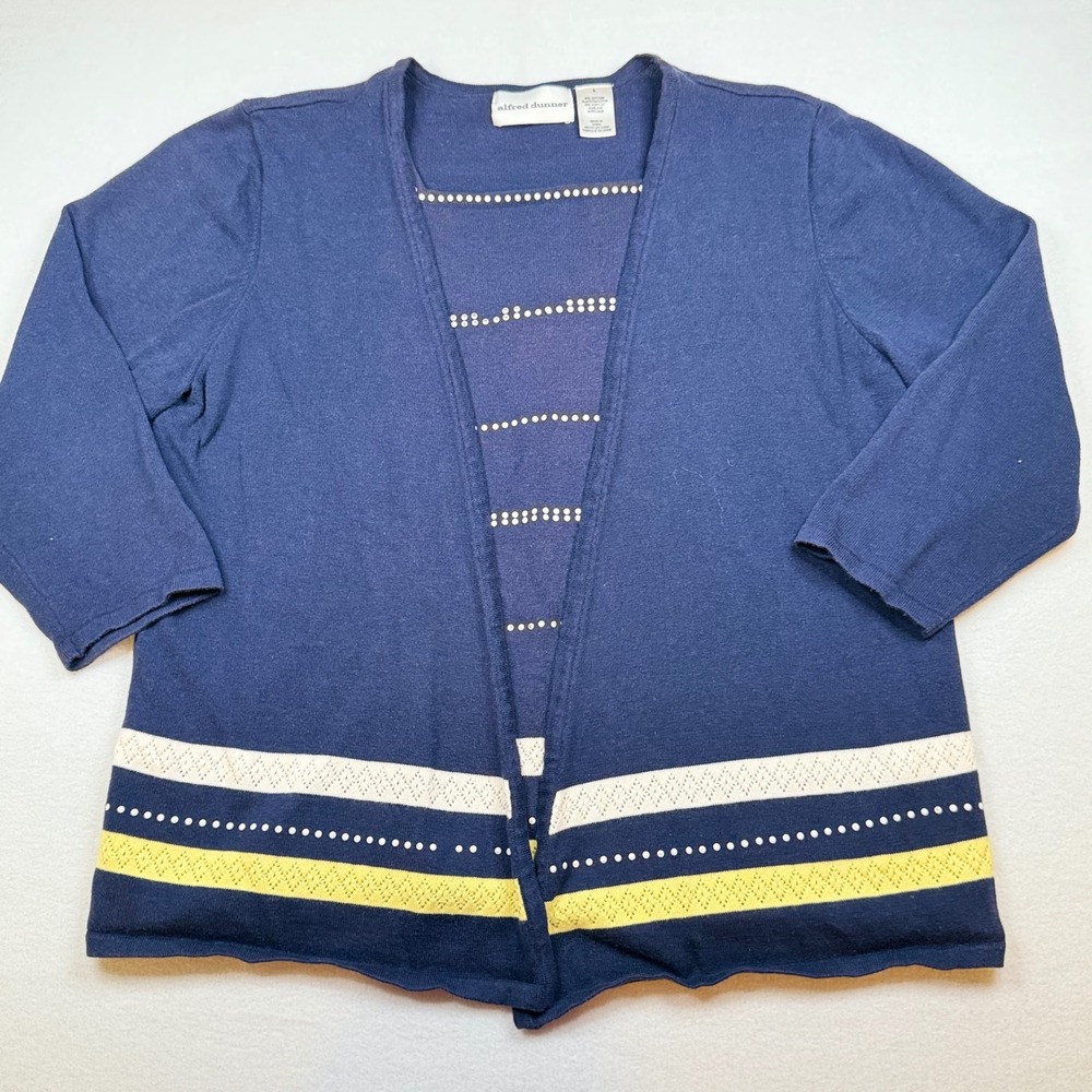 Alfred Dunner Navy Blue Cardigan Shell Set Rhinestone Pointelle Size L